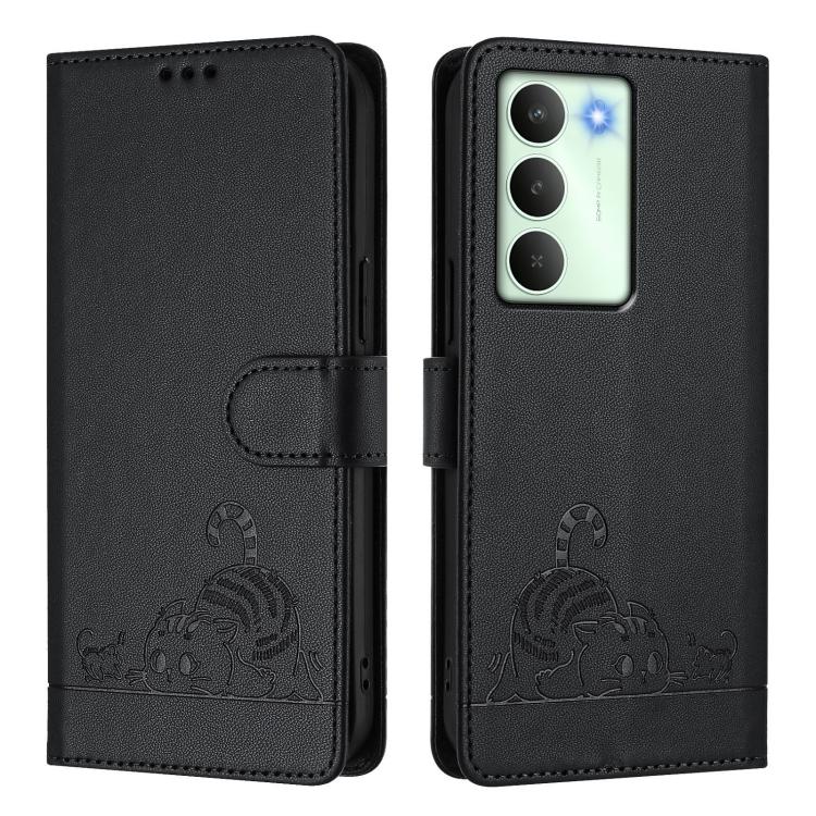 For Realme V70 / 14x Global / C75 5G Cat Rat Embossed Pattern RFID Leather Phone Case with Lanyard