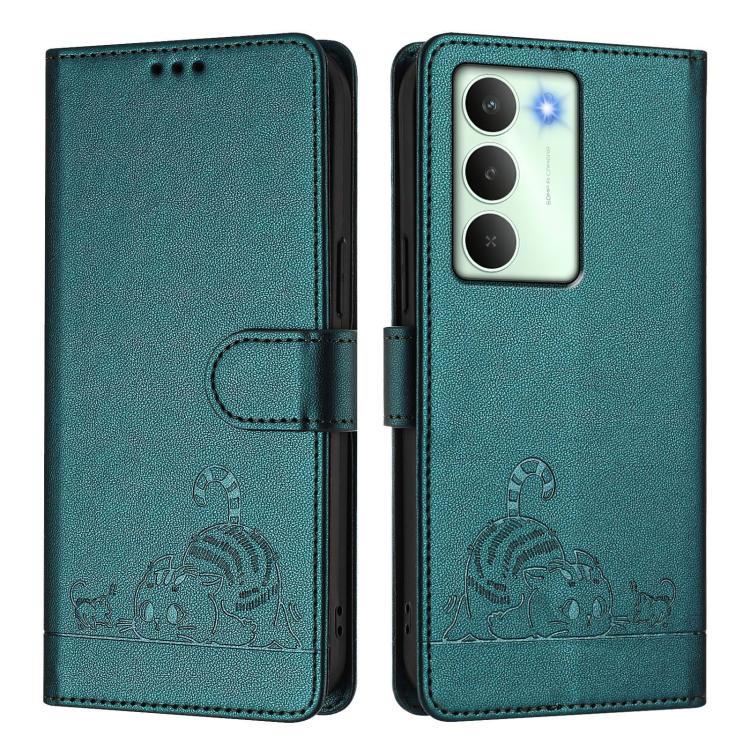 For Realme V70 / 14x Global / C75 5G Cat Rat Embossed Pattern RFID Leather Phone Case with Lanyard