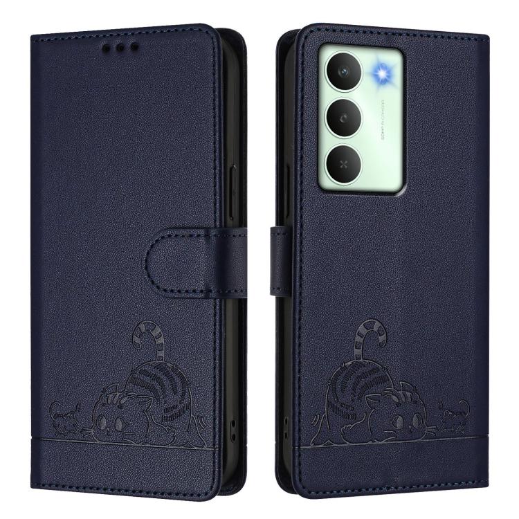 For Realme V70 / 14x Global / C75 5G Cat Rat Embossed Pattern RFID Leather Phone Case with Lanyard