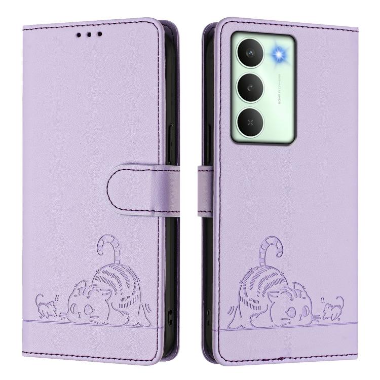 For Realme V70 / 14x Global / C75 5G Cat Rat Embossed Pattern RFID Leather Phone Case with Lanyard