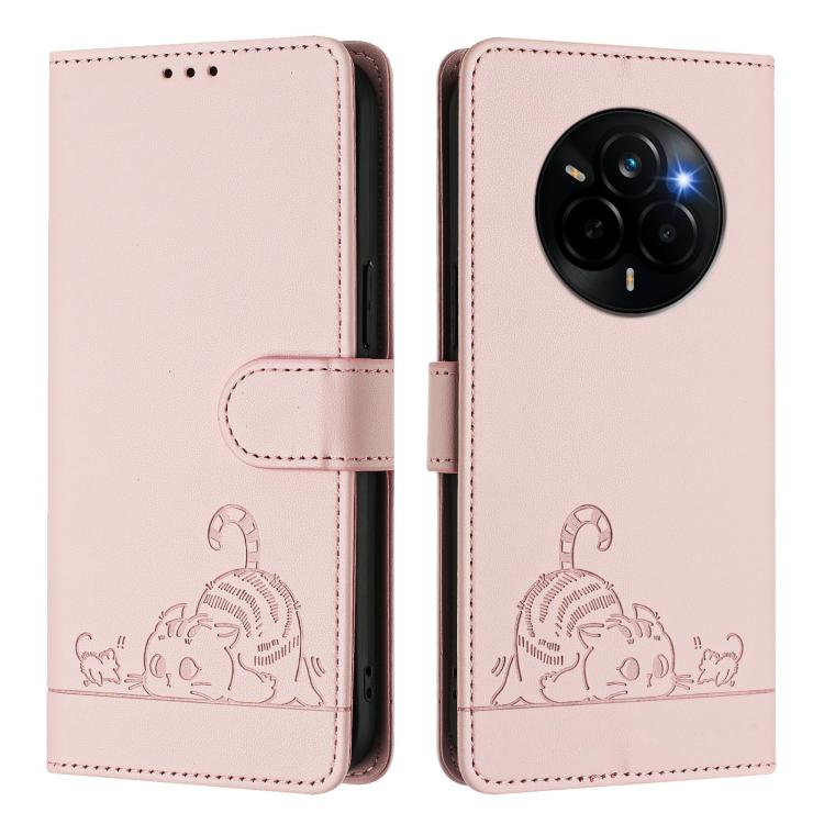For Realme Narzo 80 Pro / 14 Pro 5G India Cat Rat Embossed Pattern RFID Leather Phone Case with Lanyard