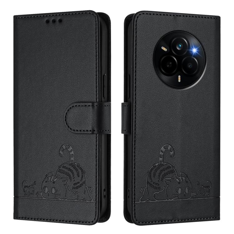 For Realme Narzo 80 Pro / 14 Pro 5G India Cat Rat Embossed Pattern RFID Leather Phone Case with Lanyard