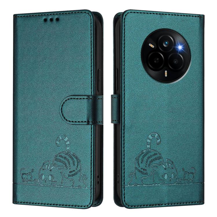 For Realme Narzo 80 Pro / 14 Pro 5G India Cat Rat Embossed Pattern RFID Leather Phone Case with Lanyard