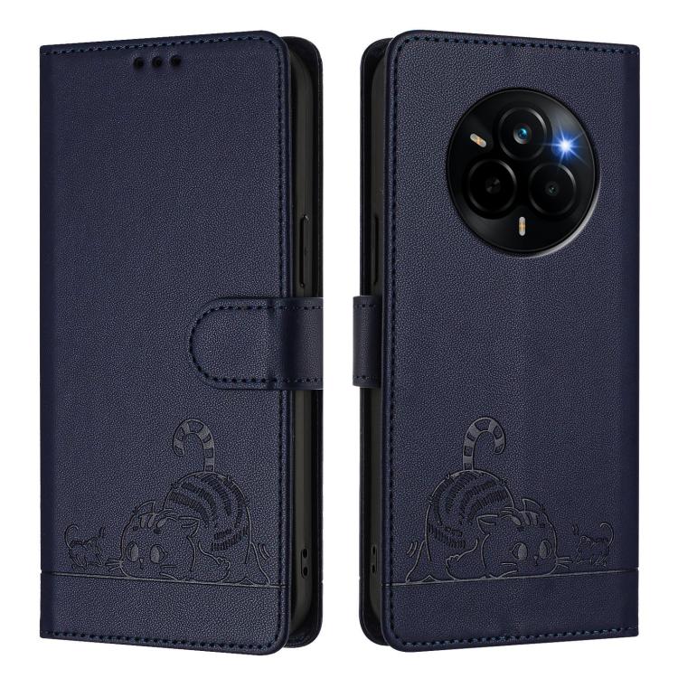 For Realme Narzo 80 Pro / 14 Pro 5G India Cat Rat Embossed Pattern RFID Leather Phone Case with Lanyard