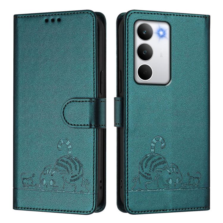 For Realme C71 4G Global Cat Rat Embossed Pattern RFID Leather Phone Case with Lanyard