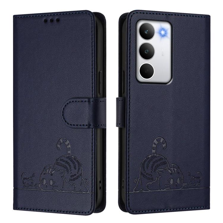 For Realme C71 4G Global Cat Rat Embossed Pattern RFID Leather Phone Case with Lanyard