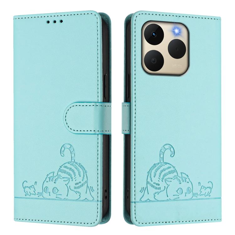 For Realme 15T 5G Global Cat Rat Embossed Pattern RFID Leather Phone Case with Lanyard