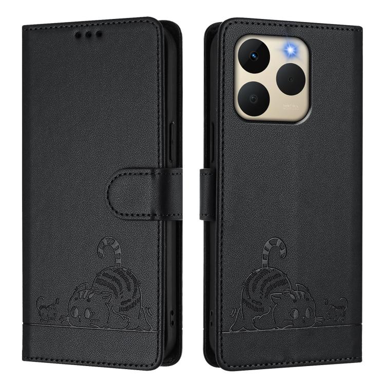 For Realme 15T 5G Global Cat Rat Embossed Pattern RFID Leather Phone Case with Lanyard