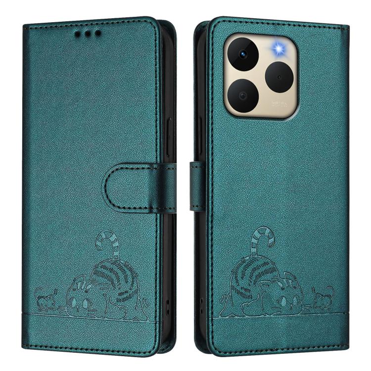 For Realme 15T 5G Global Cat Rat Embossed Pattern RFID Leather Phone Case with Lanyard