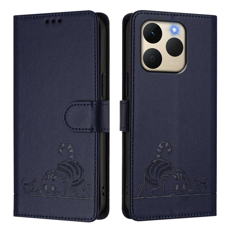 For Realme 15T 5G Global Cat Rat Embossed Pattern RFID Leather Phone Case with Lanyard
