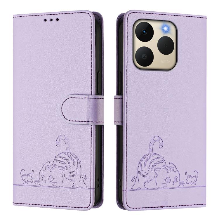 For Realme 15T 5G Global Cat Rat Embossed Pattern RFID Leather Phone Case with Lanyard