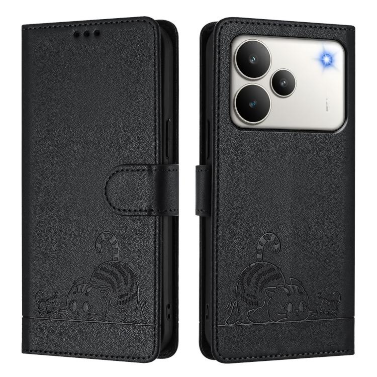 For Realme P4 5G Cat Rat Embossed Pattern RFID Leather Phone Case with Lanyard