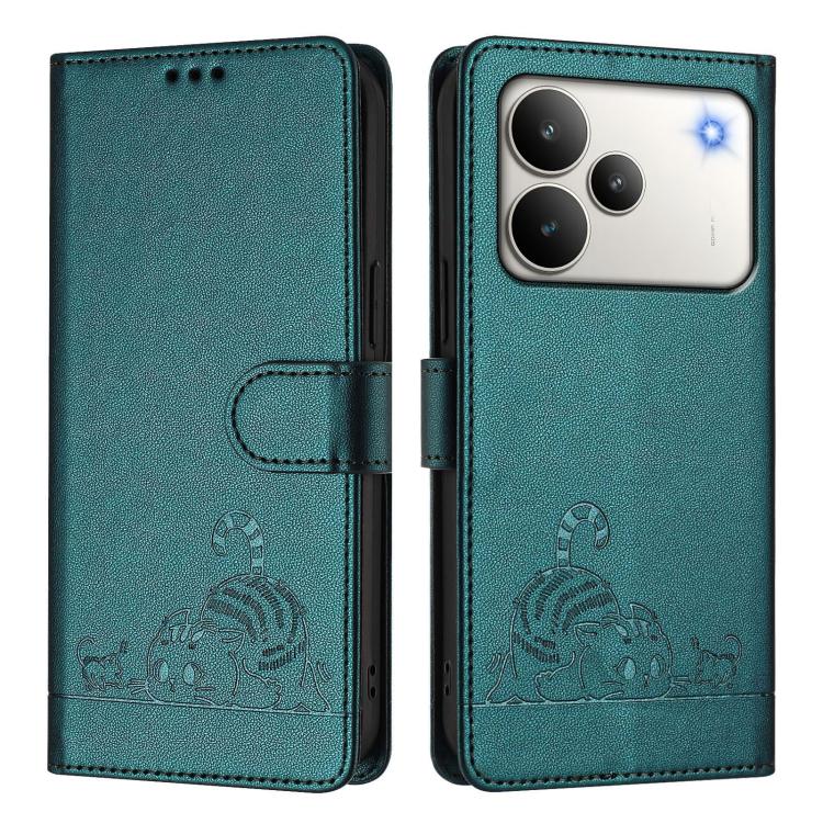 For Realme P4 5G Cat Rat Embossed Pattern RFID Leather Phone Case with Lanyard