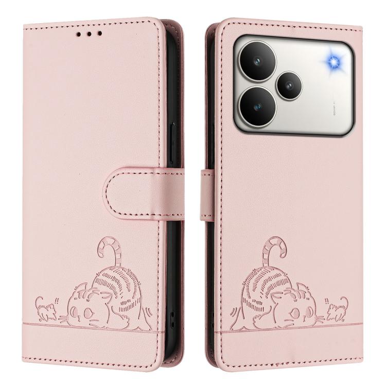 For Realme P4 Pro 5G Cat Rat Embossed Pattern RFID Leather Phone Case with Lanyard