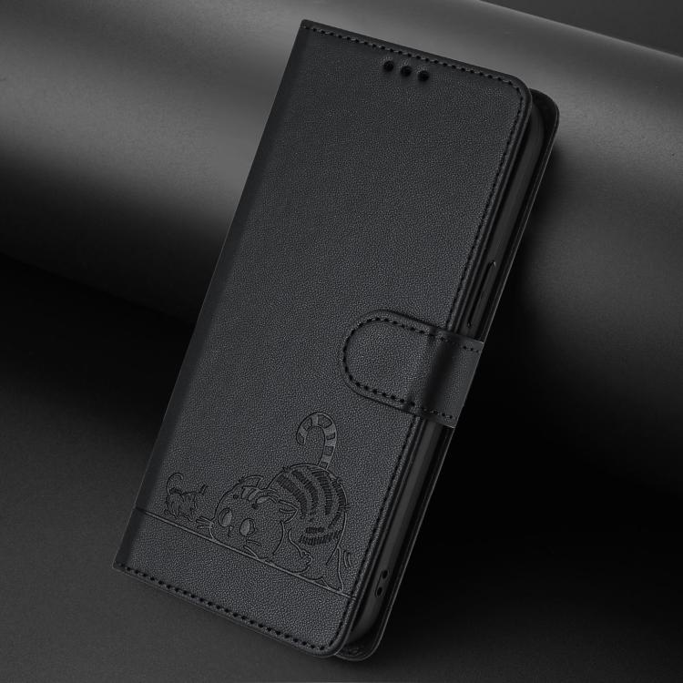 For Realme P4 Pro 5G Cat Rat Embossed Pattern RFID Leather Phone Case with Lanyard