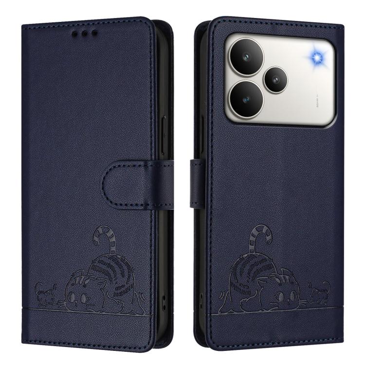 For Realme P4 Pro 5G Cat Rat Embossed Pattern RFID Leather Phone Case with Lanyard