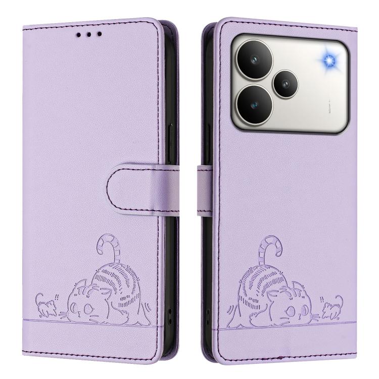 For Realme P4 Pro 5G Cat Rat Embossed Pattern RFID Leather Phone Case with Lanyard