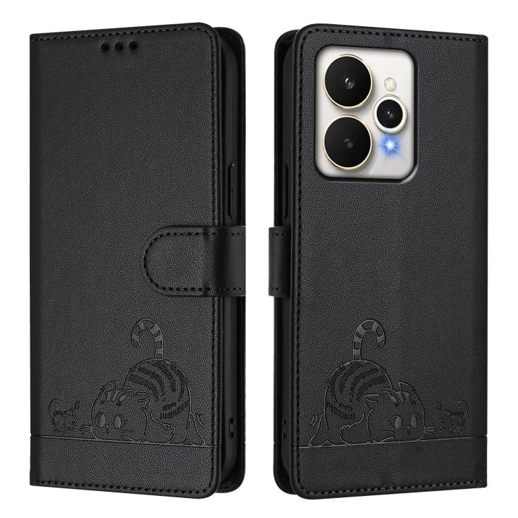 For Realme 15 / 15 Pro 5G Global Cat Rat Embossed Pattern RFID Leather Phone Case with Lanyard