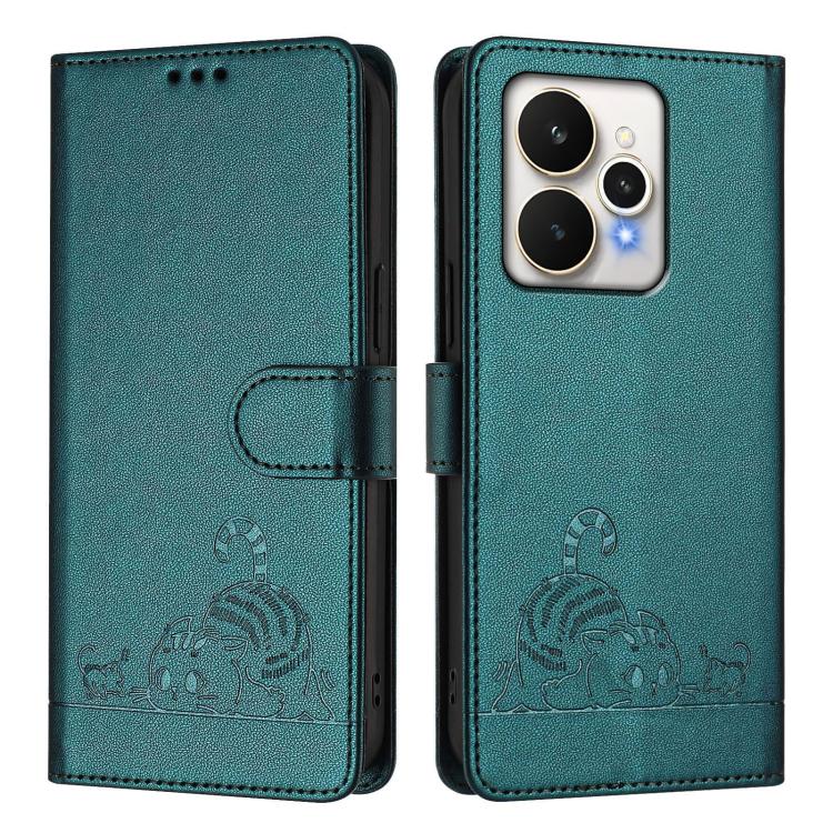 For Realme 15 / 15 Pro 5G Global Cat Rat Embossed Pattern RFID Leather Phone Case with Lanyard