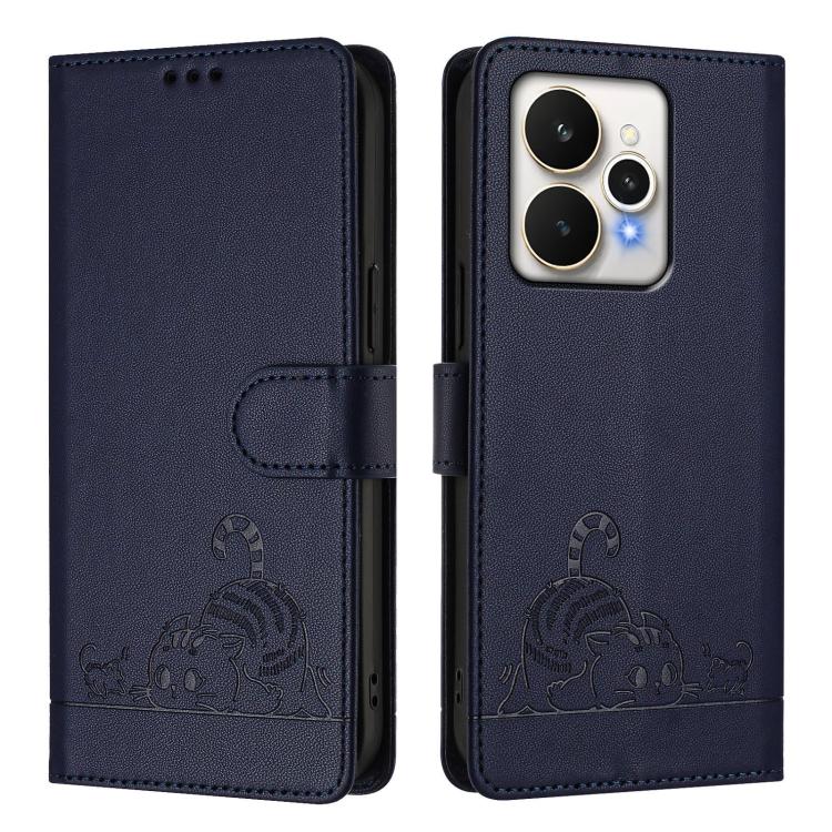 For Realme 15 / 15 Pro 5G Global Cat Rat Embossed Pattern RFID Leather Phone Case with Lanyard