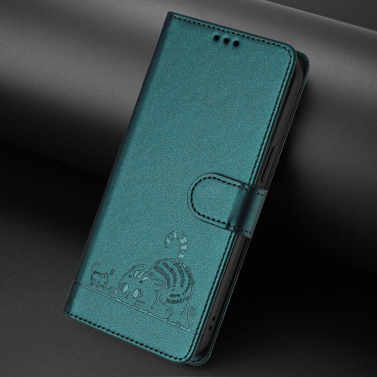 For Realme C71 4G India Cat Rat Embossed Pattern RFID Leather Phone Case with Lanyard