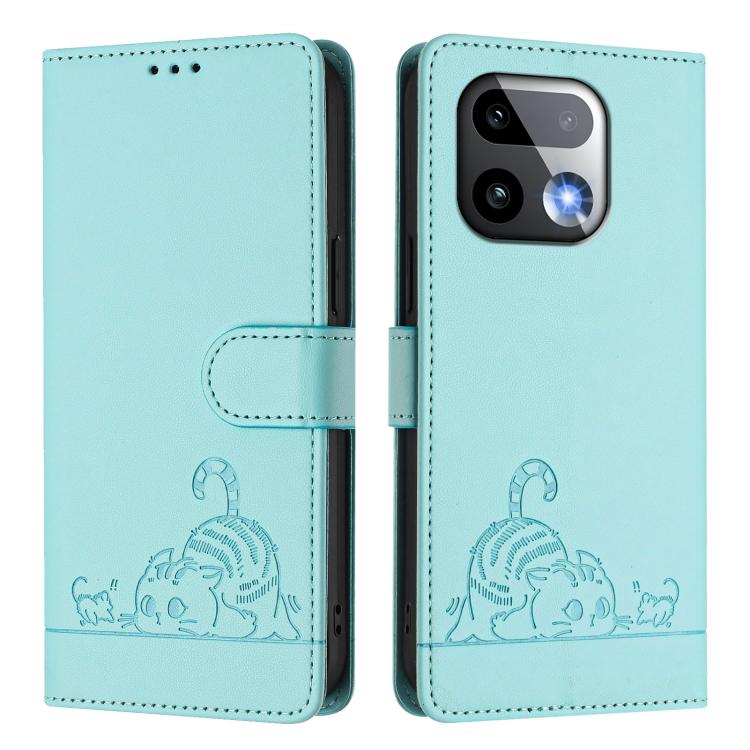 For Realme 16 Pro+ 5G Global Cat Rat Embossed Pattern RFID Leather Phone Case with Lanyard