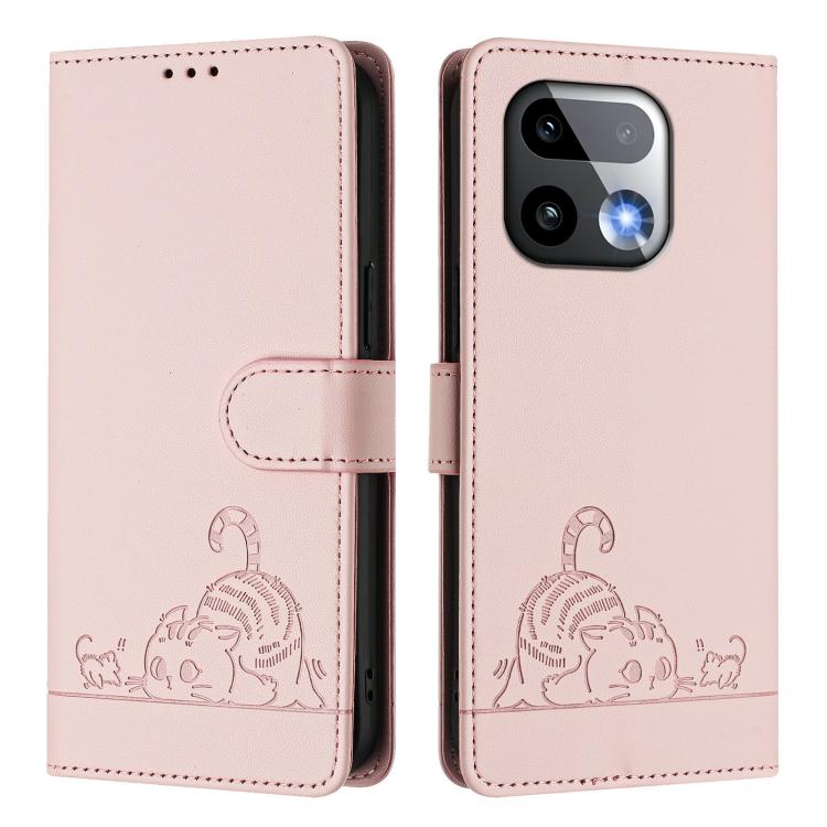 For Realme 16 Pro+ 5G Global Cat Rat Embossed Pattern RFID Leather Phone Case with Lanyard