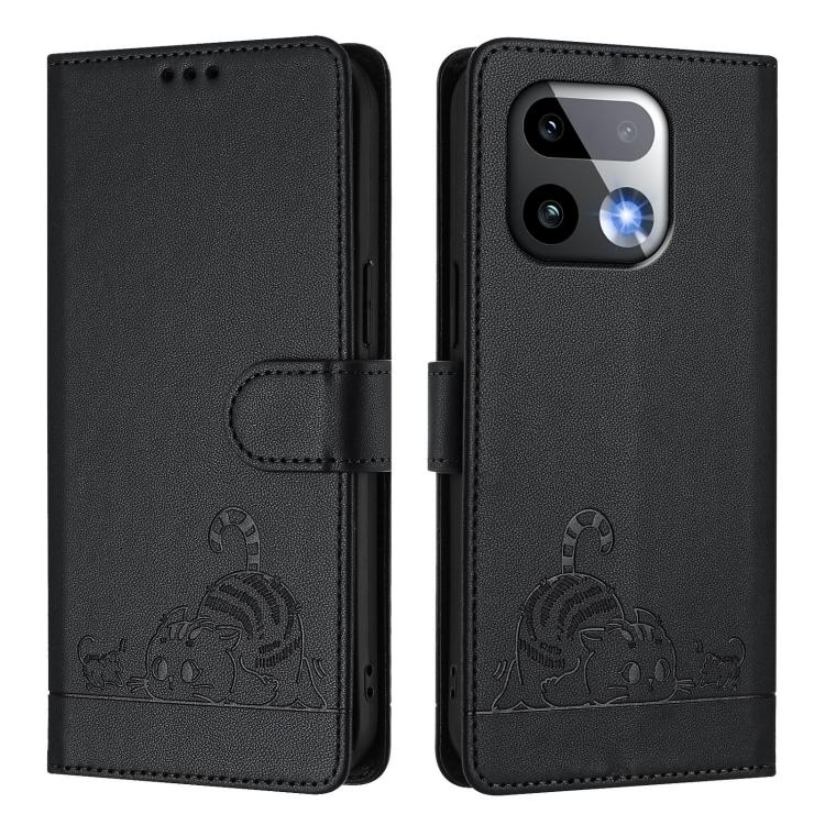 For Realme 16 Pro+ 5G Global Cat Rat Embossed Pattern RFID Leather Phone Case with Lanyard