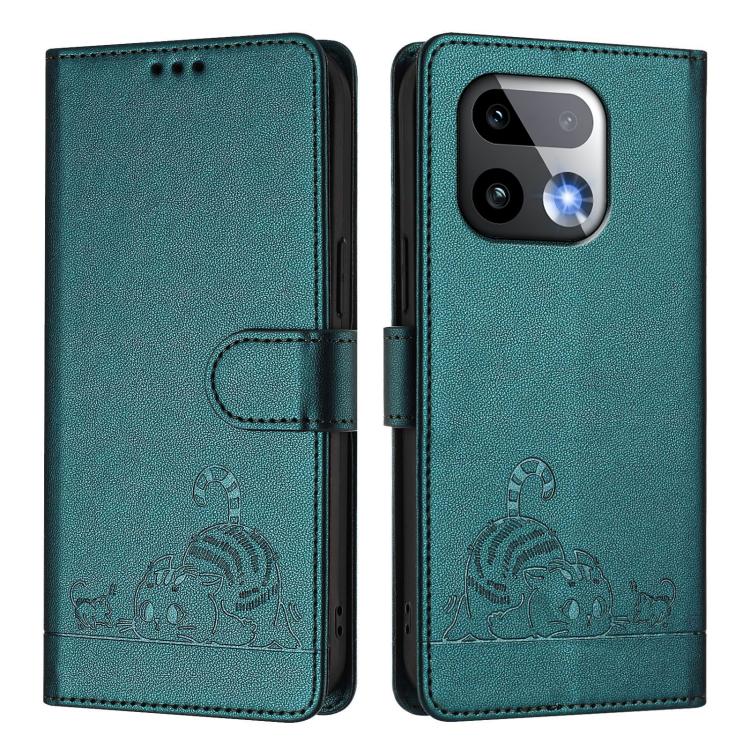 For Realme 16 Pro+ 5G Global Cat Rat Embossed Pattern RFID Leather Phone Case with Lanyard