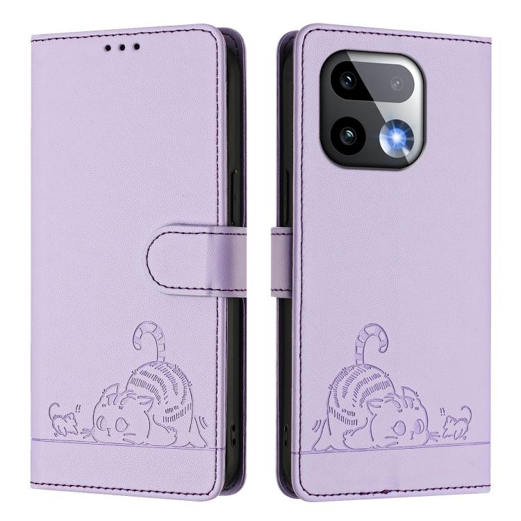 For Realme 16 Pro+ 5G Global Cat Rat Embossed Pattern RFID Leather Phone Case with Lanyard