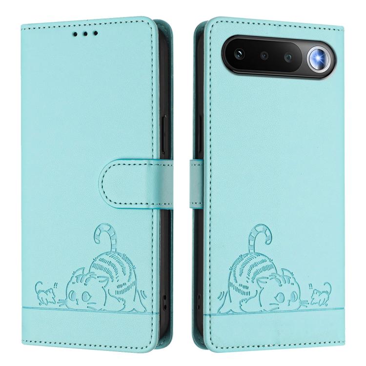 For Realme 16 5G Global Cat Rat Embossed Pattern RFID Leather Phone Case with Lanyard