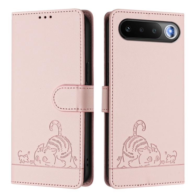 For Realme 16 5G Global Cat Rat Embossed Pattern RFID Leather Phone Case with Lanyard