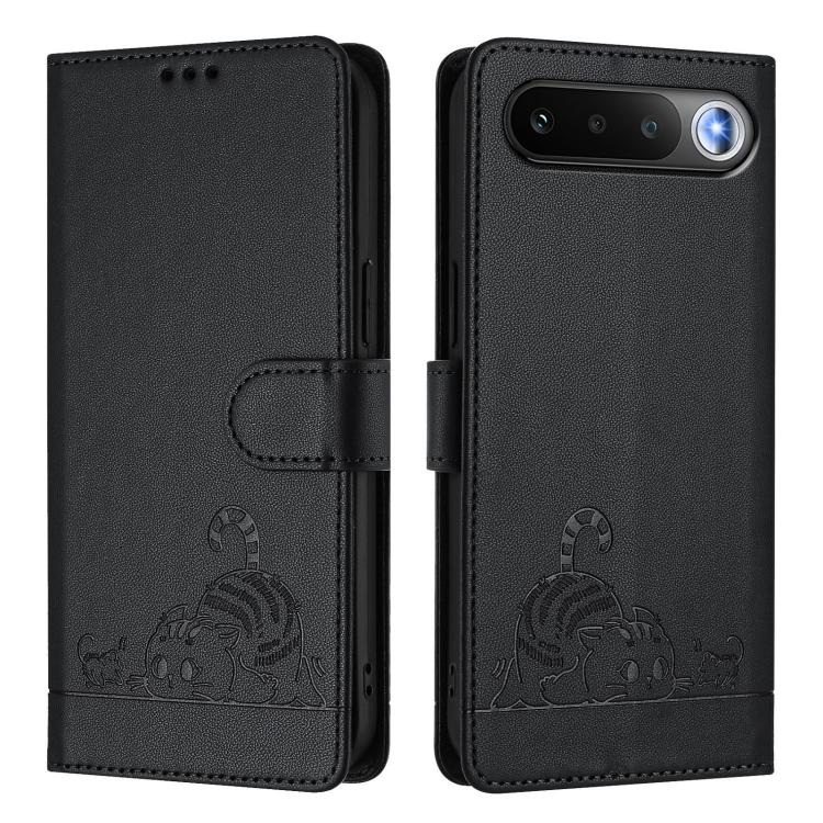 For Realme 16 5G Global Cat Rat Embossed Pattern RFID Leather Phone Case with Lanyard