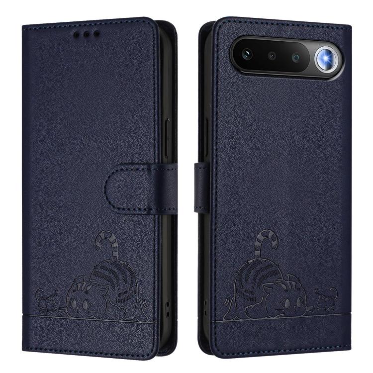 For Realme 16 5G Global Cat Rat Embossed Pattern RFID Leather Phone Case with Lanyard