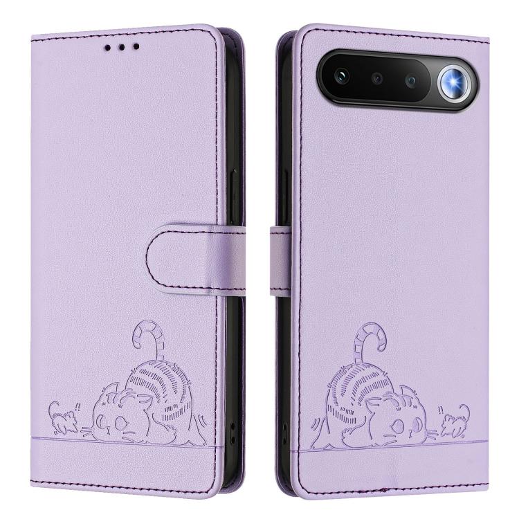 For Realme 16 5G Global Cat Rat Embossed Pattern RFID Leather Phone Case with Lanyard