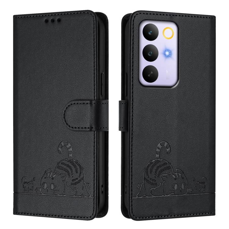 For Realme C83 5G India / C85 5G Cat Rat Embossed Pattern RFID Leather Phone Case with Lanyard