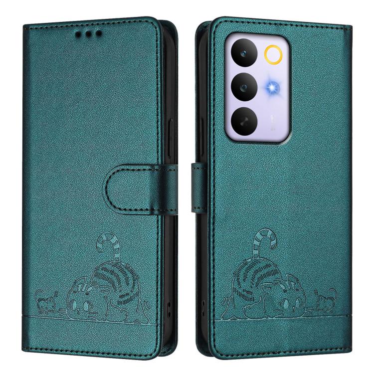 For Realme C83 5G India / C85 5G Cat Rat Embossed Pattern RFID Leather Phone Case with Lanyard