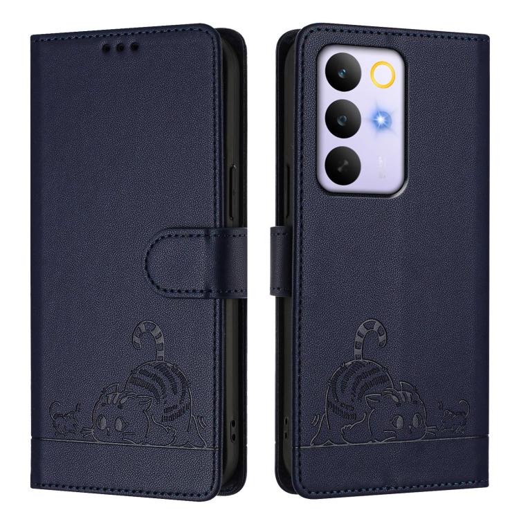For Realme C83 5G India / C85 5G Cat Rat Embossed Pattern RFID Leather Phone Case with Lanyard