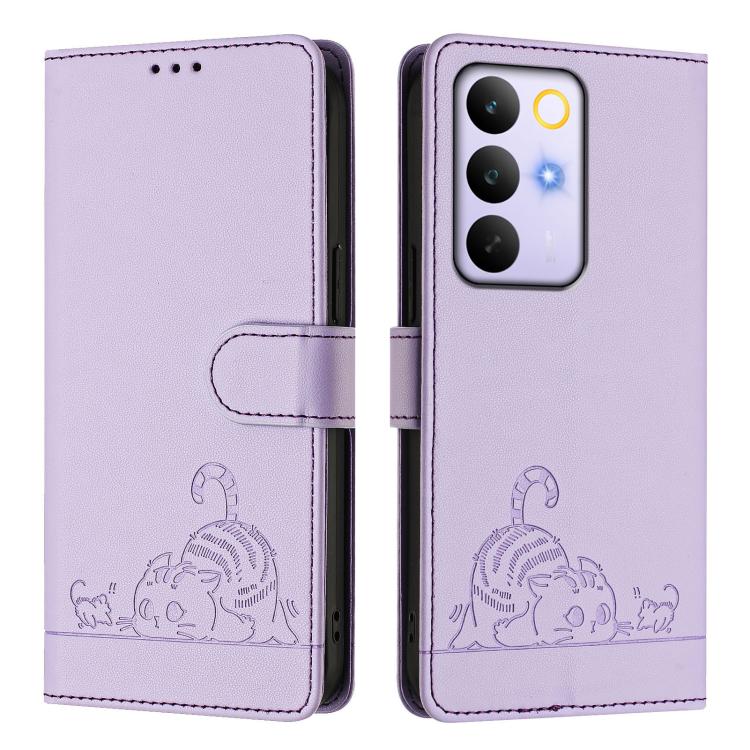 For Realme C83 5G India / C85 5G Cat Rat Embossed Pattern RFID Leather Phone Case with Lanyard