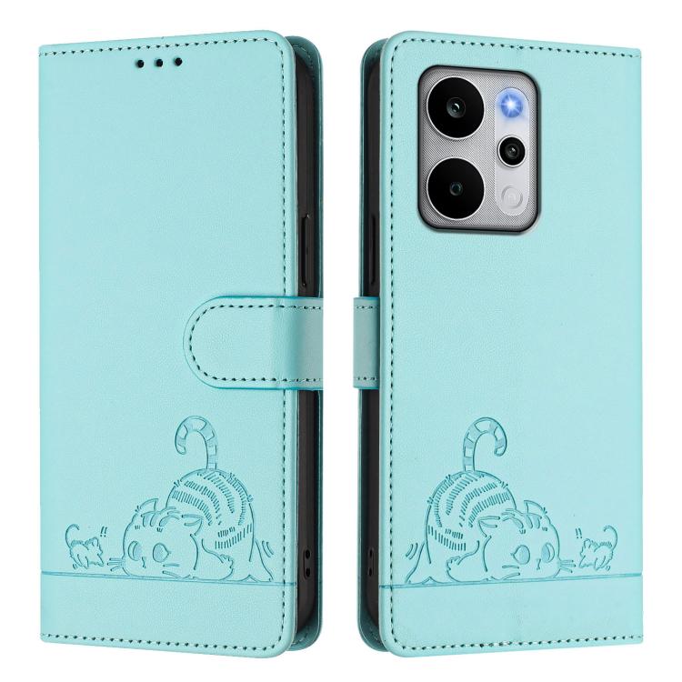 For Realme P4 Power 5G Cat Rat Embossed Pattern RFID Leather Phone Case with Lanyard