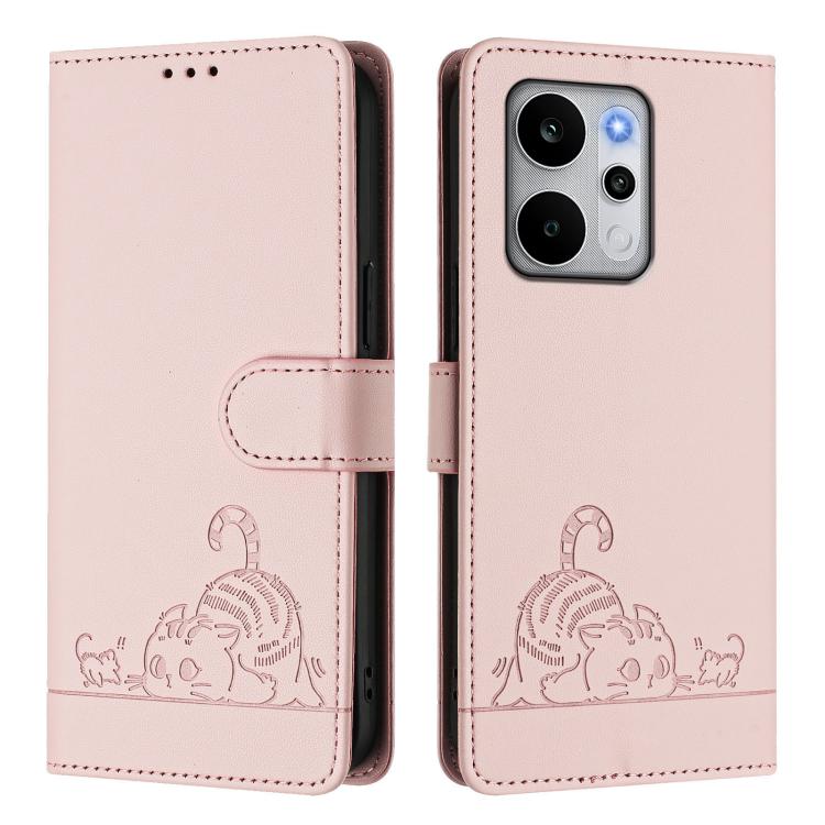 For Realme P4 Power 5G Cat Rat Embossed Pattern RFID Leather Phone Case with Lanyard