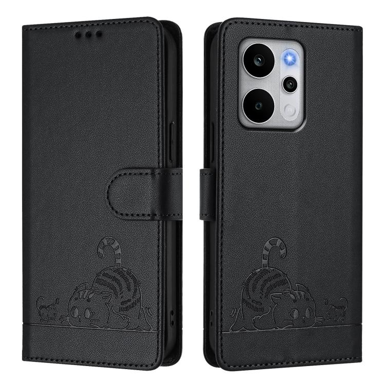 For Realme P4 Power 5G Cat Rat Embossed Pattern RFID Leather Phone Case with Lanyard