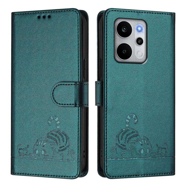 For Realme P4 Power 5G Cat Rat Embossed Pattern RFID Leather Phone Case with Lanyard