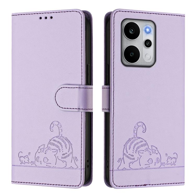 For Realme P4 Power 5G Cat Rat Embossed Pattern RFID Leather Phone Case with Lanyard