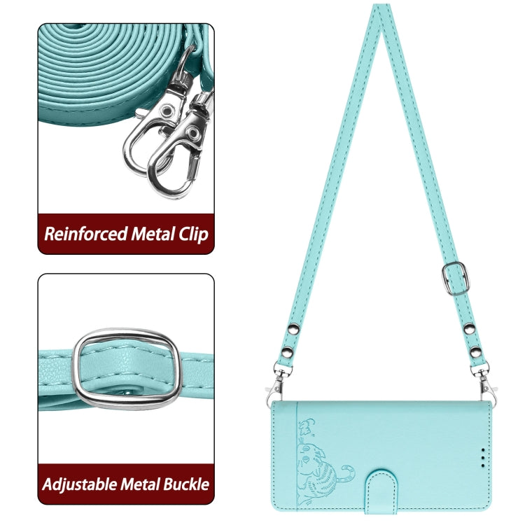 For iPhone 15 Pro Cat Rat Embossed Pattern RFID Leather Phone Case with Lanyard