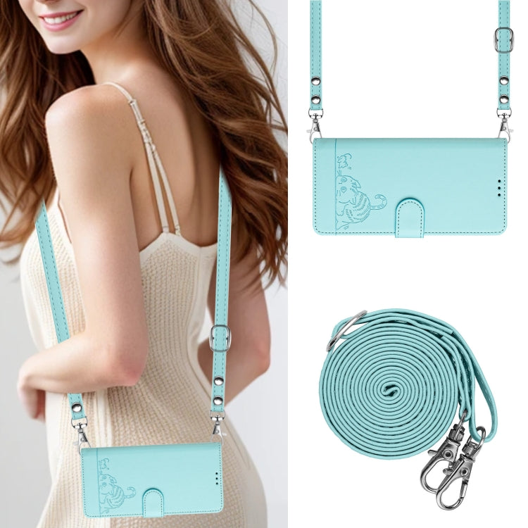For iPhone 15 Pro Cat Rat Embossed Pattern RFID Leather Phone Case with Lanyard