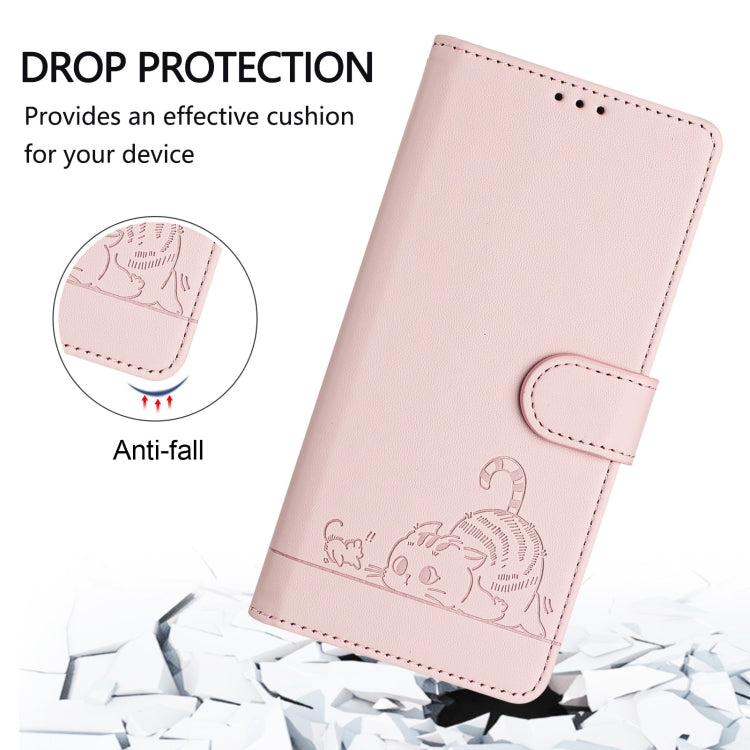 For iPhone 15 Pro Cat Rat Embossed Pattern RFID Leather Phone Case with Lanyard