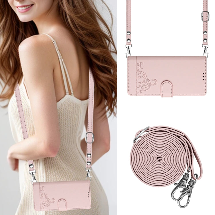 For iPhone 15 Pro Cat Rat Embossed Pattern RFID Leather Phone Case with Lanyard
