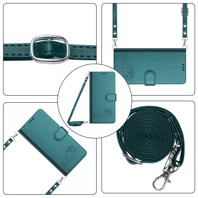 For iPhone 15 Pro Cat Rat Embossed Pattern RFID Leather Phone Case with Lanyard