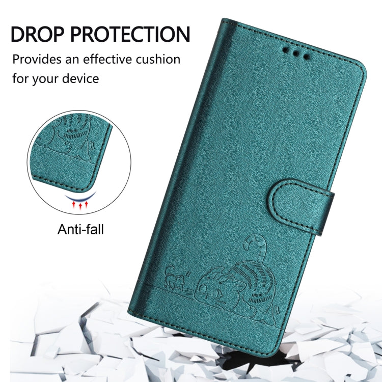 For iPhone 15 Pro Cat Rat Embossed Pattern RFID Leather Phone Case with Lanyard